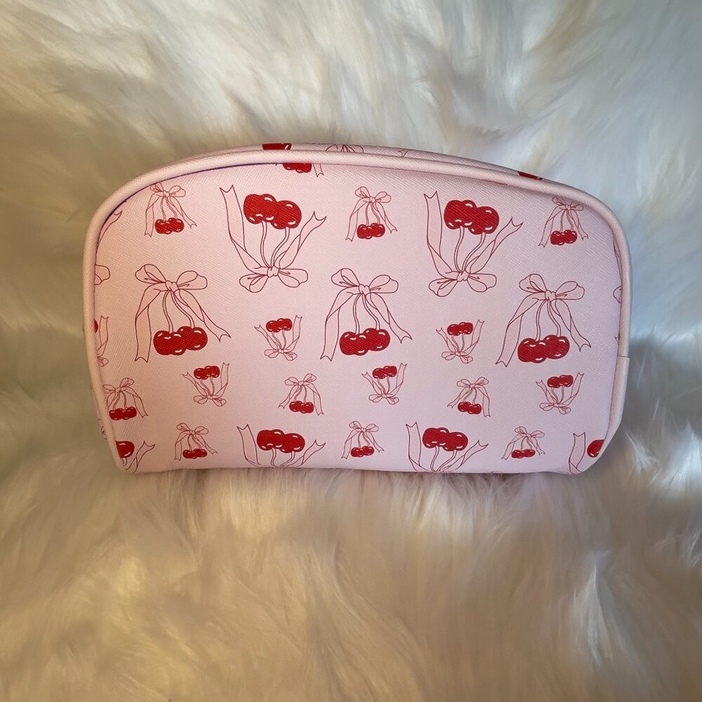 Pink Cherry Print Cosmetic Pouch NWOT